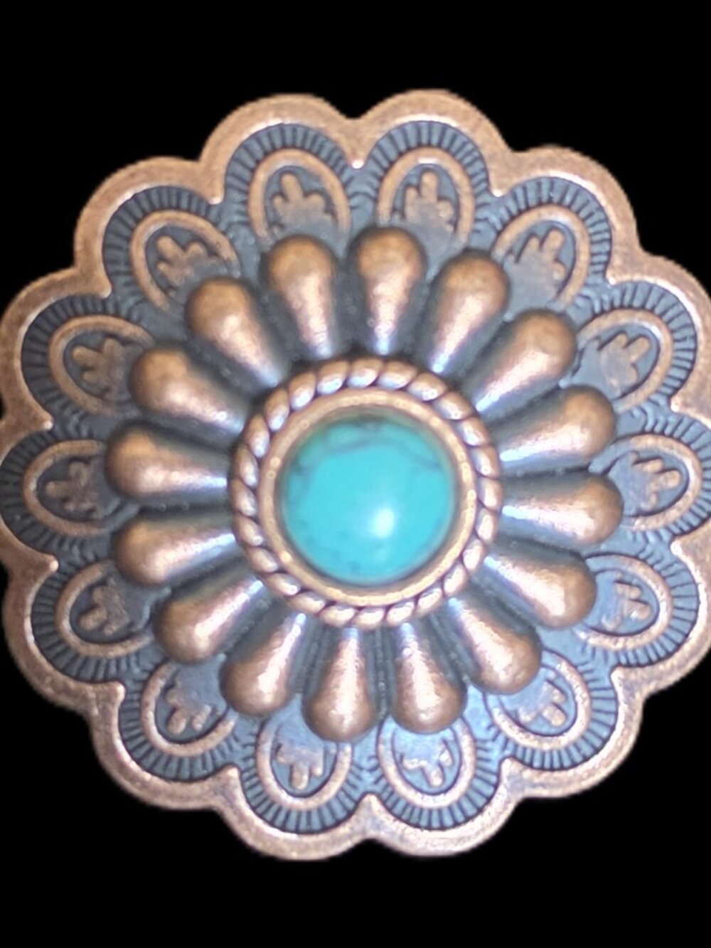 SCARF SLIDE COPPER w Turquoise CONCHO style NEW by Ornaments Collection